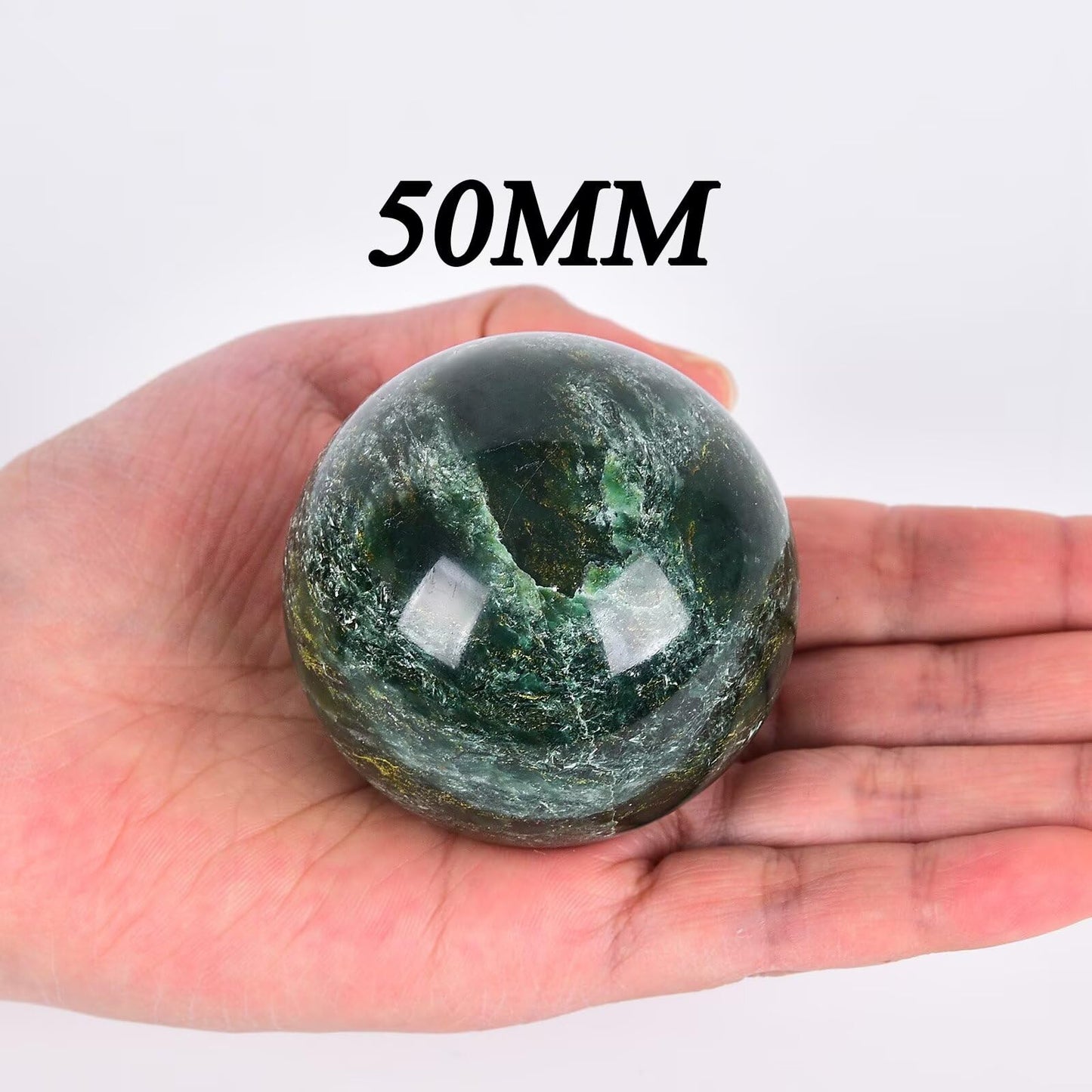 VIZYTOU Natural Green Fuchsite Sphere Polished Rock Ball Healing Crystal Stone Sphere with Stand for Reiki Meditation Home Decor Chakra Balancing Witchcraft 50-60MM/2.0-2.3"