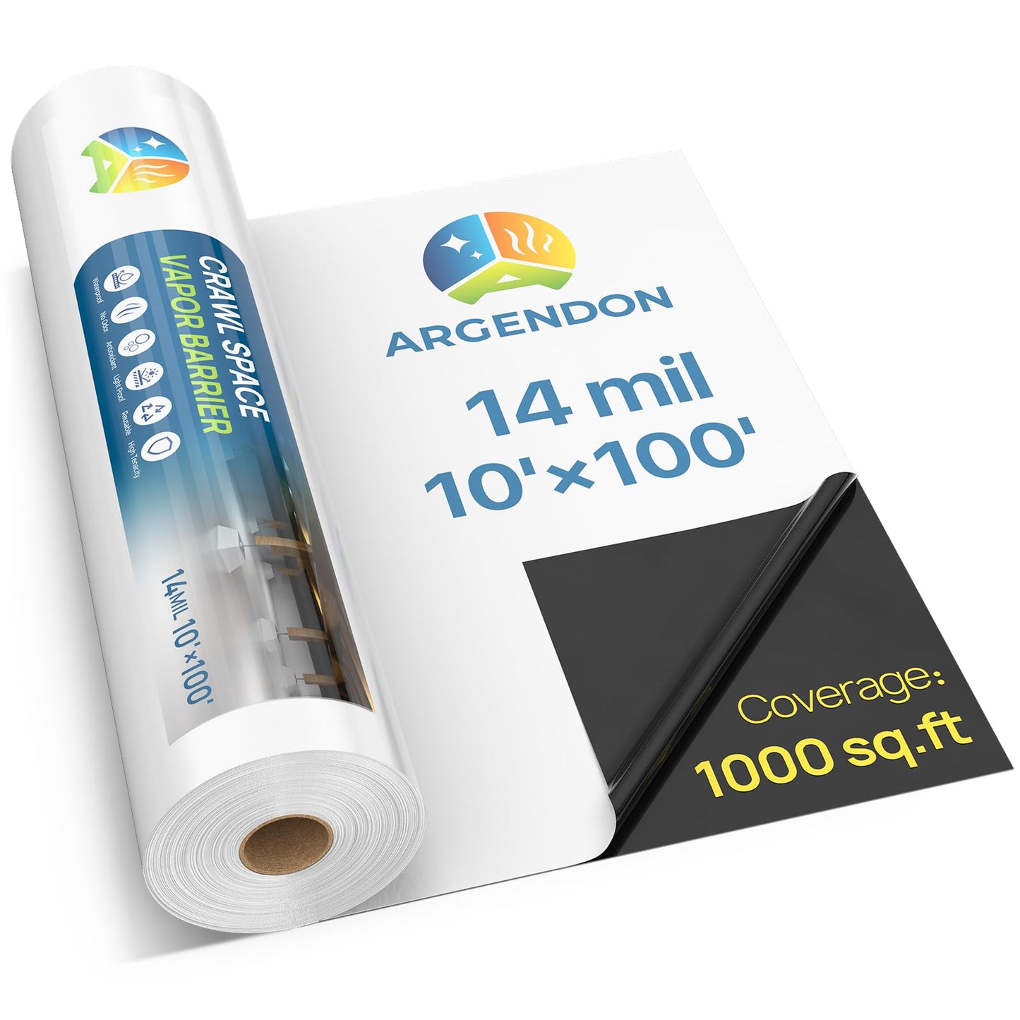 ARGENDON 14 Mil Vapor Barrier for Crawl Space - 10' x 100' Thick Plastic sheeting, Drop Cloth Moisture Barrier Covering for Crawlspace Encapsulation, Commercial & Residential Use