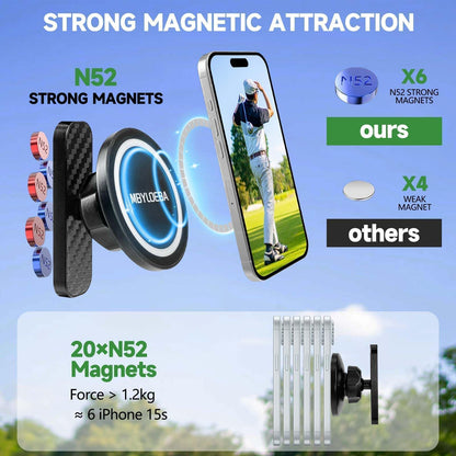 MBYLOEBA Magnetic Golf Cart Phone Holder & Gym Mount - N52 Strong Magnet for Any Metal Surface, Versatile Golf Cart Accessories, for Dad, Fits MagSafe iPhone 17-12 (Black)
