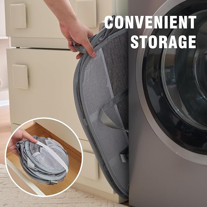 TECHMILLY Collapsible Laundry Basket, Foldable Tear Proof Mesh Pop Up Hamper