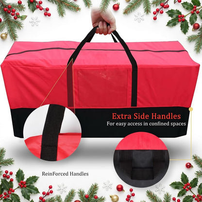 Christmas Tree Storage Bag - Fits Up to 8 Ft Tall Artificial Trees, Heavy Duty Holiday Storage Box With Reinforced Handles, Zipper & Transparent Pocket - 600D Oxford Container, Red
