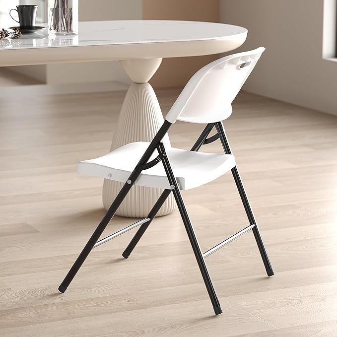 Nazhura 350 Weight Limit Heavy Duty Plastic Folding Chair with Reinfoced Steel Frame for Indoor and Outdoor, Wedding, Party, Restaurant, Meeting Room, Patio and Garden (White, 10 Pack)