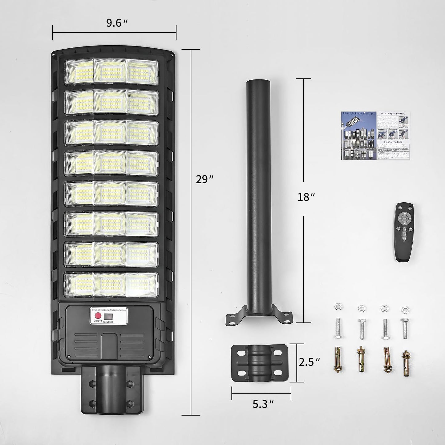 Solar Lights Outdoor Waterproof with Motion Sensor & Remote, IP66 Commercial Solar Street Light, Dusk to Dawn LED Security Flood Light for Parking Lot, Yard, Driveway - Timer Adjustable Brightness 2P