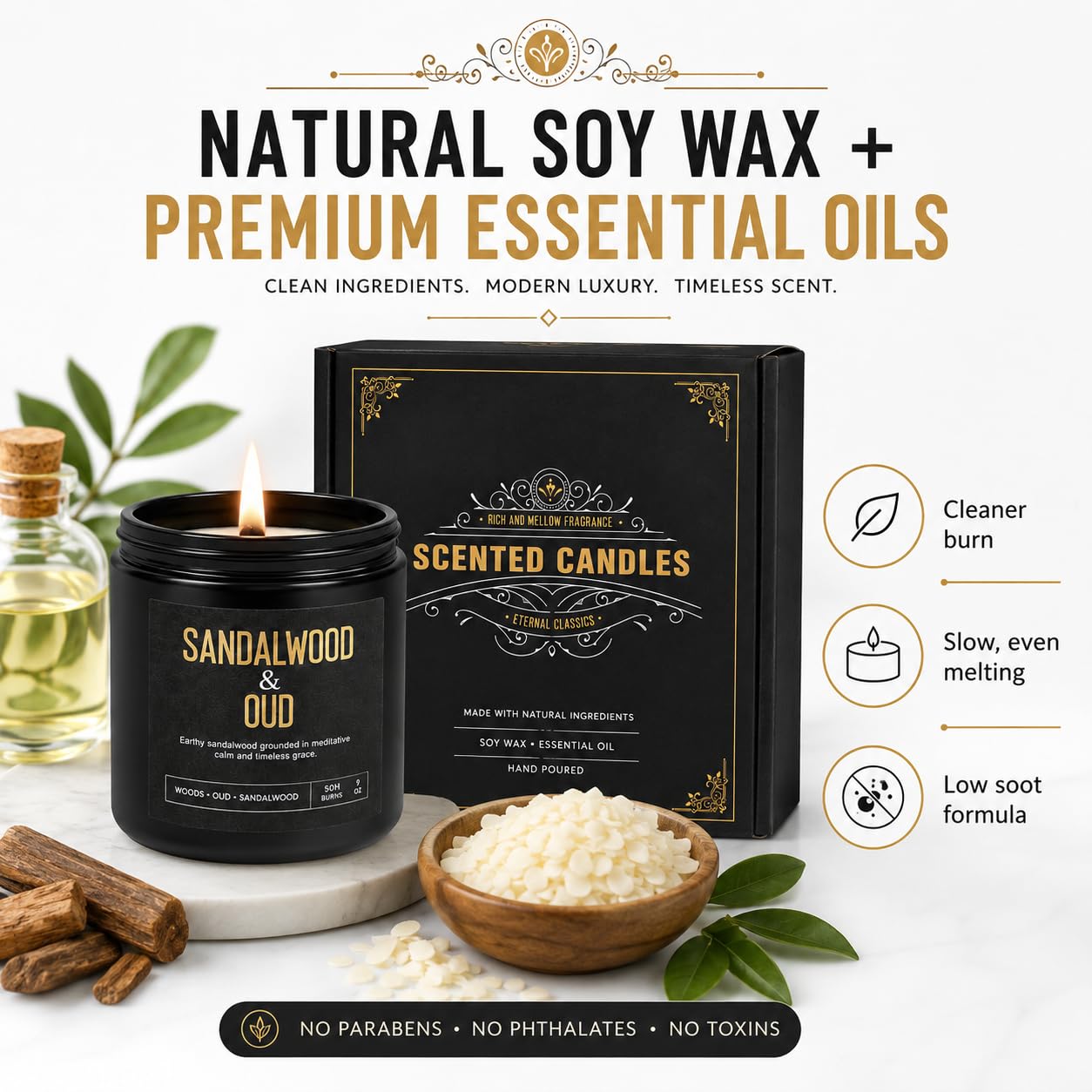 Men's Candle Gift Set, 4 Pack Crackling Wood Wick Soy Scented Candles, 36oz Masculine Aromatherapy Candles for Home, Up to 200H Burn Time, Thoughtful Gift for Fathers, Husbands and Men