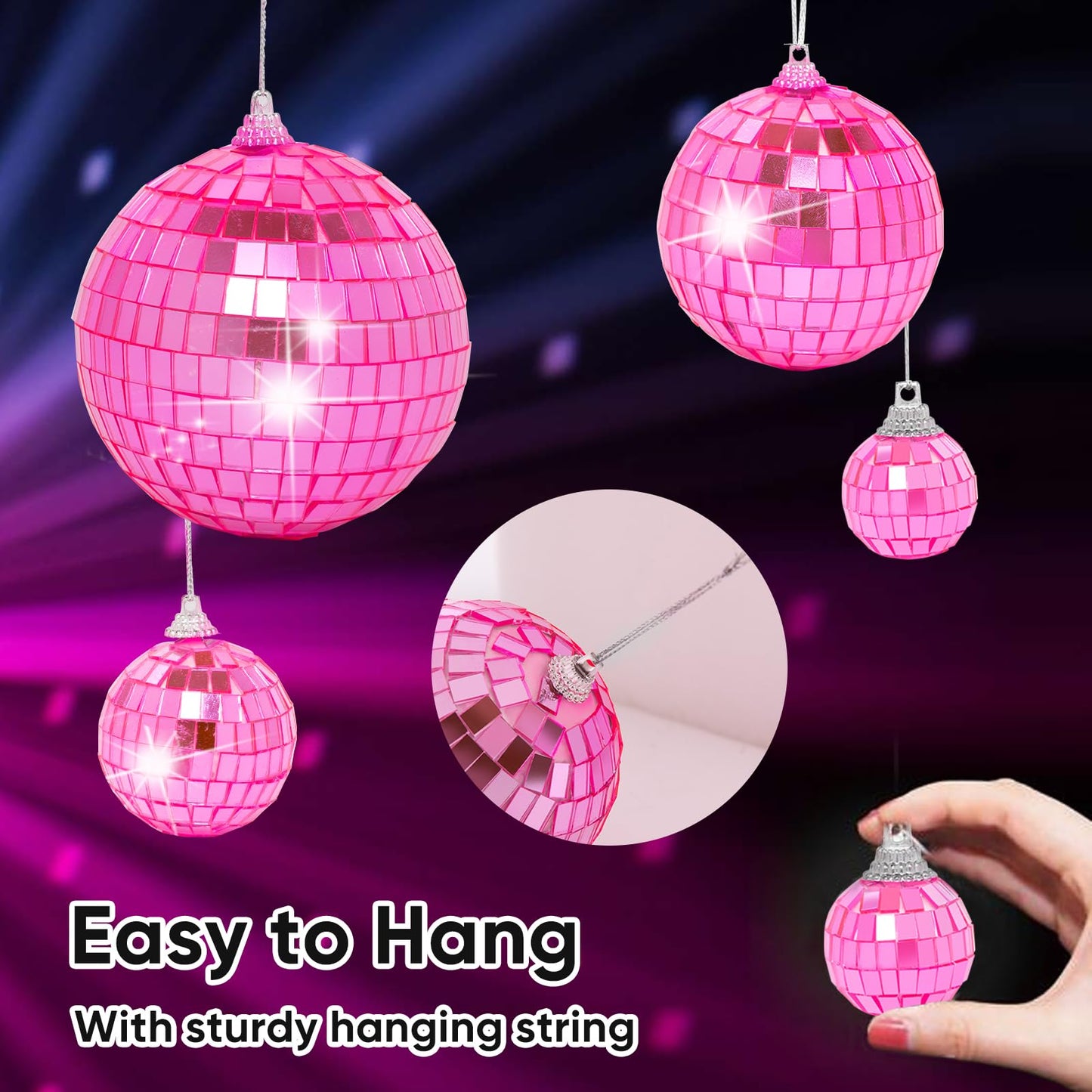 Mini Pink Disco Ball Ornaments: 28 Pack Small Disco Balls Decorations Different Sizes - Pink Disco Party Decorations Bulk for Christmas Tree Cake Room Birthday (1.2 Inch, 1.6 Inch, 2 Inch, 2.4 Inch)