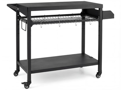 GAOMON 3-Shelf Outdoor Grill Table with Mesh Shelf, Rolling Grill Cart with Wheels, Pizza Oven & Food Prep Table, Blackstone Griddle Stand with Propane Tank Hook for Outside BBQ