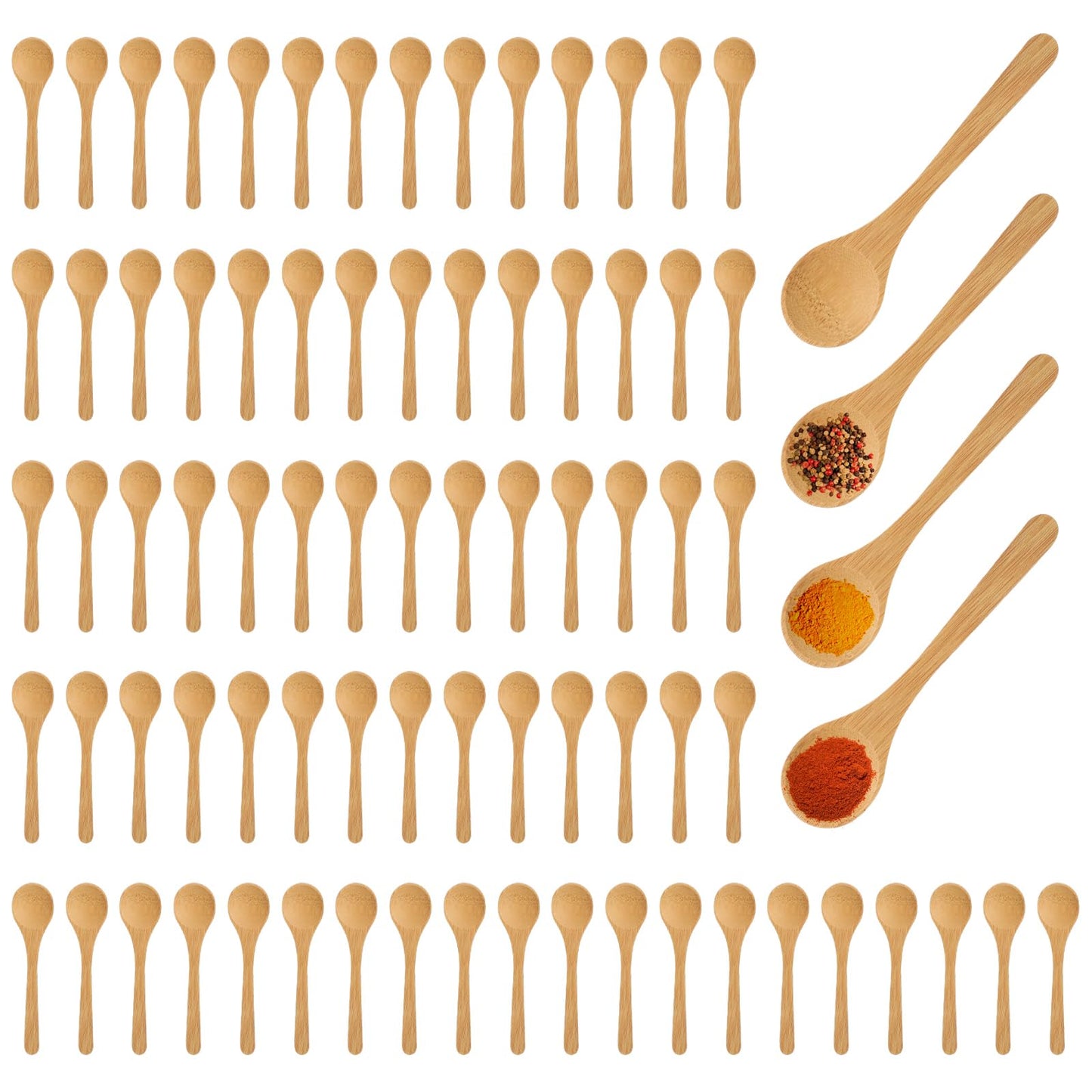 100Pcs Small Wooden Spoons Mini Tiny Wood Spoons Bulk for Tea Coffee Sugar Ice Cream Salt Spices Honey Jars Home Kitchen 5 Inch