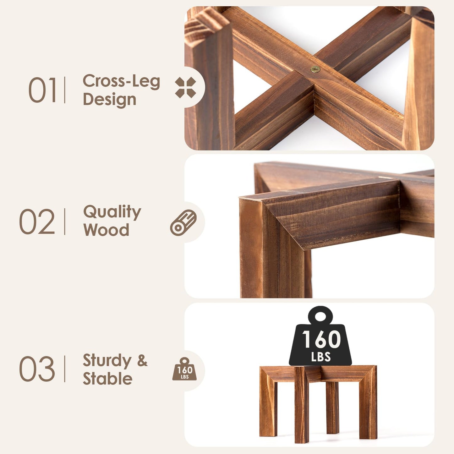 Leaf&lull Wood Plant Stand Indoor Outdoor Wooden Flower Pot Plant Holder Heavy Duty Low Plant Riser Plant Stool for Corner Living Room Fits 8 to 12 Inch Pots 1 Pack