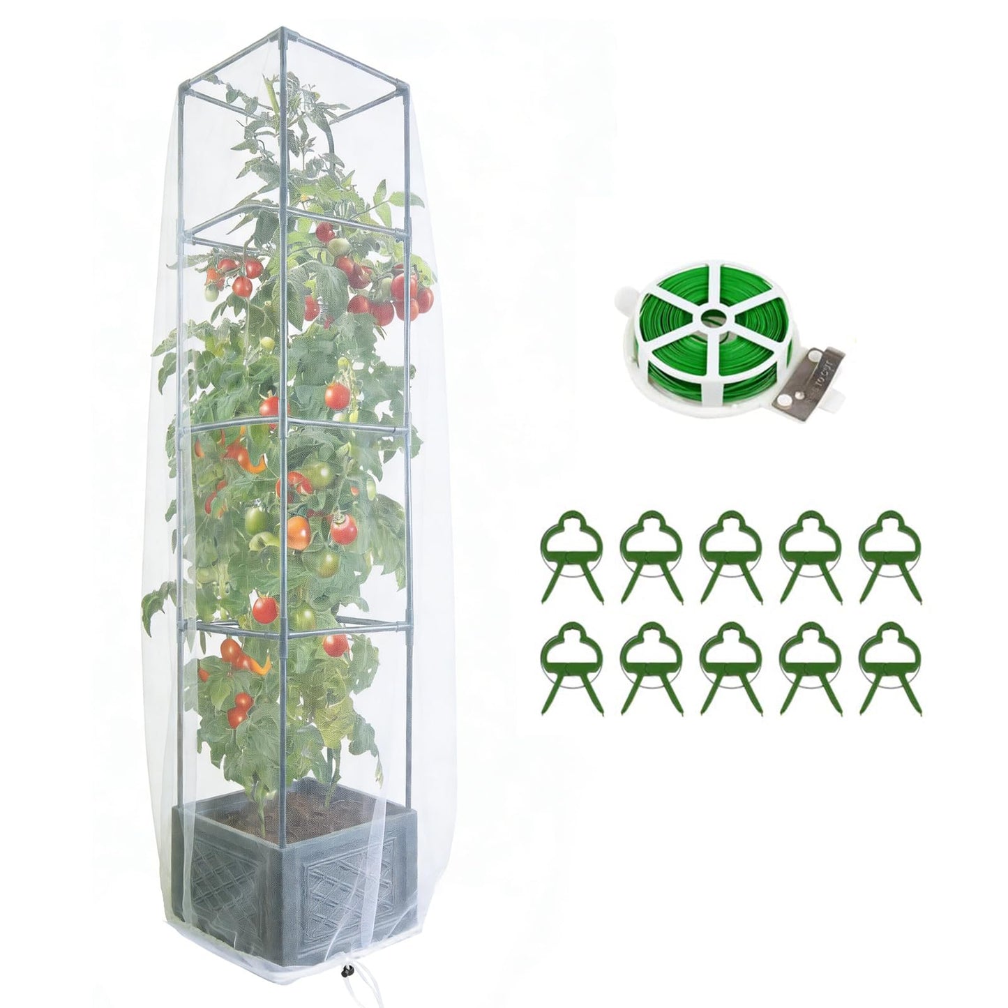 Tomato Planter Pot with Trellis for Patio Deck, 55" Raised Garden Bed Boxes Outdoor Self Watering Tomato Growing Kit Pots for Growing Cherry Tomatoes, Cucumbers, Beans, Peas, Grape vine, Flowers