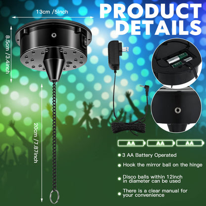 Tuanse 6RPM Rotating Disco Ball Mount Electric Motor with Lights 4 Colors for 6 8 12 Inch Disco Ball (Not Included) 2 Mode for Christmas Party Djs Bands Pubs Weddings Night Clubs(Plug Style)
