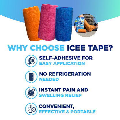 ICEE Tape – Self-Adhering Compression Wrap, Instant Cooling Sensation, No Refrigeration Needed (Blue)