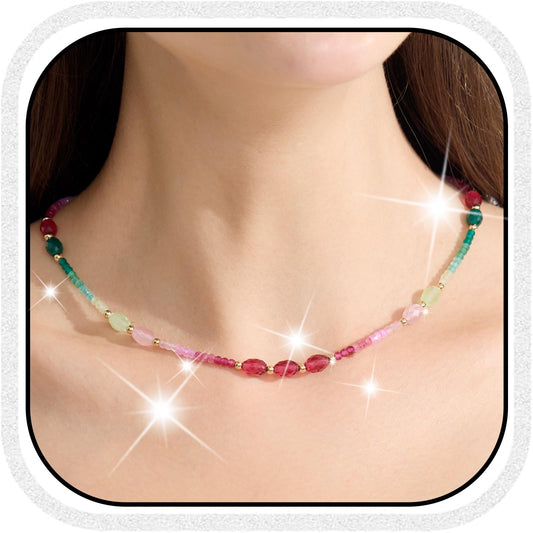 Gmissbabicoo Healing Crystal Necklace for Women Spiritual Zircon Beads Handmade Gemstone with 18k Golden Plated Green Pink Crystals Stones Beaded Adjustable Necklaces with Jewelry Box