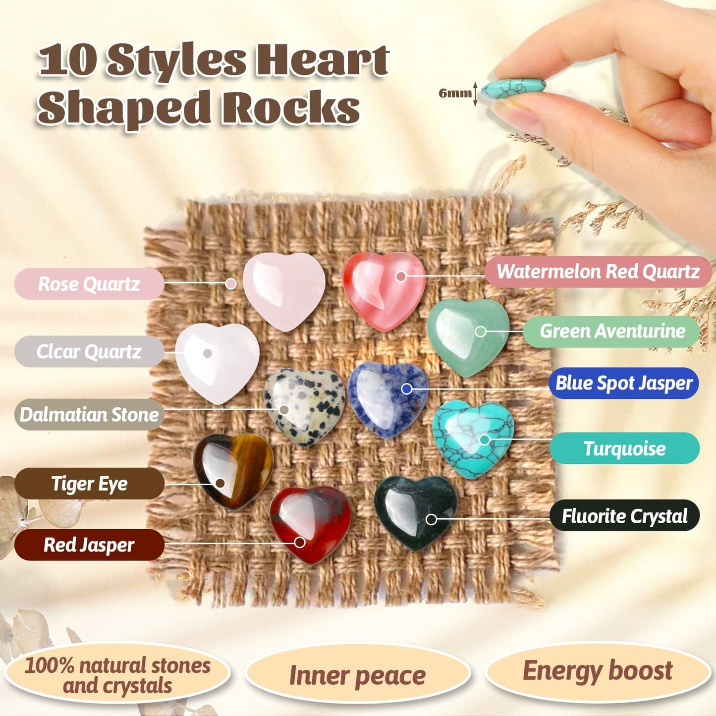 30 Pcs Heart Crystals and Healing Stones Bulk, 0.8" Polished Natural Heart Shaped Rocks Gemstones with Hug Cards Set for Meditation Balancing Chakra Reiki Valentines Mother's Day Gifts