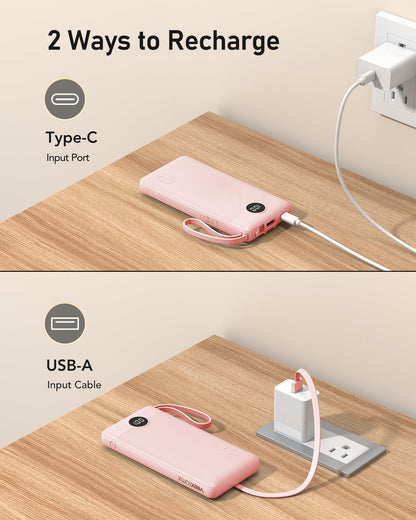 VEEKTOMX Portable Charger Built-in Cables, Power Bank for iPhone, Fast Charge USB C Battery Pack Travel Essentials Powerbank Compatible with iPhone 17/16/15/14, Samsung S25/24