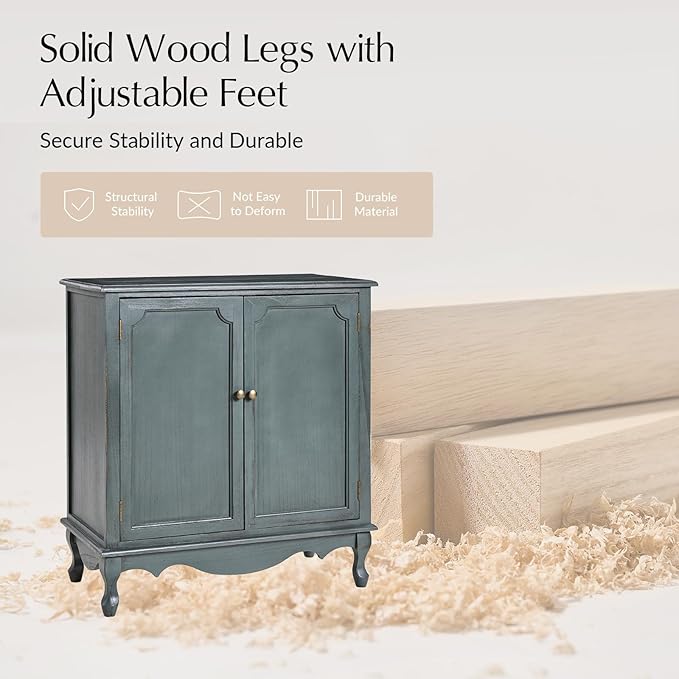 Solid Wood Sideboard with Adjustable Feet, 2 Shelves Storage Accent Cabinet