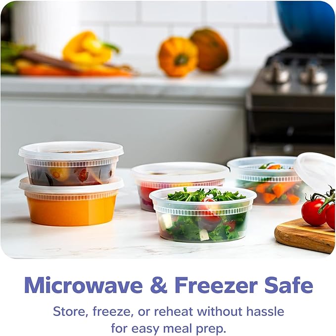 GUSTO [48 Sets - 8 oz. Plastic Deli Disposable Food Storage Containers - Slime