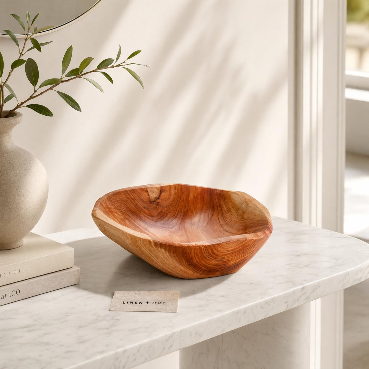 ZENFUN Natural Wood Fruit Bowl 7.8-9.5 Inch, Unique Root Dish Bowl, Fruit Snack Dish for Sandwich Bread Serving, Handmade Serving Bowl for Candy, Vintage Ring Dish, Serving Appetizer Display
