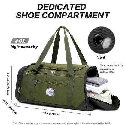 Laripwit Travel Duffle Bag for men 40L Medium Sports Gym Bag with Wet Pocket & Shoes Compartment Weekender Overnight Backpack for Traveling Duffel Bag Backpack for Women, Green