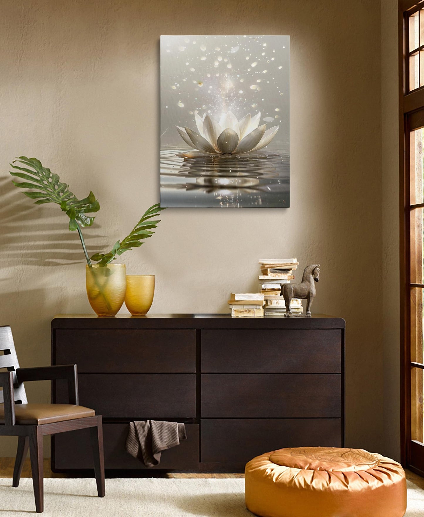 Framed Canvas Wall Art Zen Lotus Flower Spiritual Floral Painting Prints Posters Wall Decor Artwork for Spa Bathroom Bedroom Living Room Office Meditation Room Yoga Studio 12x16 Inches