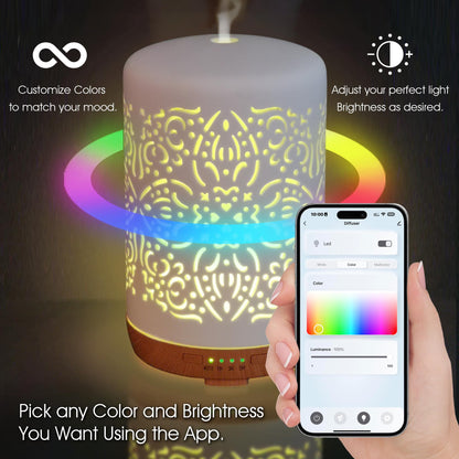 Earnest Living Essential Oil Diffuser White Ceramic Diffuser 100 ml Timers Night Lights and Auto Off Function Home Office Humidifier Aromatherapy Diffusers for Essential Oils