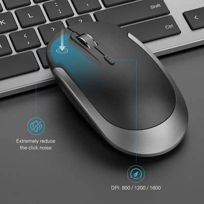 seenda Rechargeable Wireless Keyboard and Mouse, SK38-3 Ultra Slim Quiet USB Keyboard and Mouse Set for Windows Laptop PC, Full-Size QWERTY UK Layout, Black and Grey