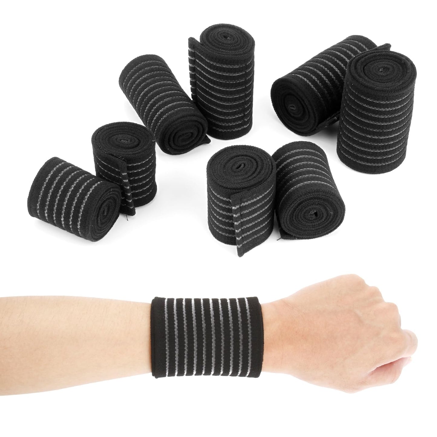 8 Pack Ice Pack Straps - 4 Sizes Elastic Wrap for Ankle Wrist Elbow Calf, Reusable Hot Cold Therapy Strap, Adjustable Ice Pack Holder, Strong Hook and Loop Reusable Ice Belt Extender