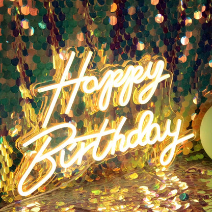 DAKABUKA LED Neon Happy Birthday Sign Night Light Birthday Party Decorations Warm White USB Operated Decorative for Backdrop Party Bedroom Wall Décor 5v