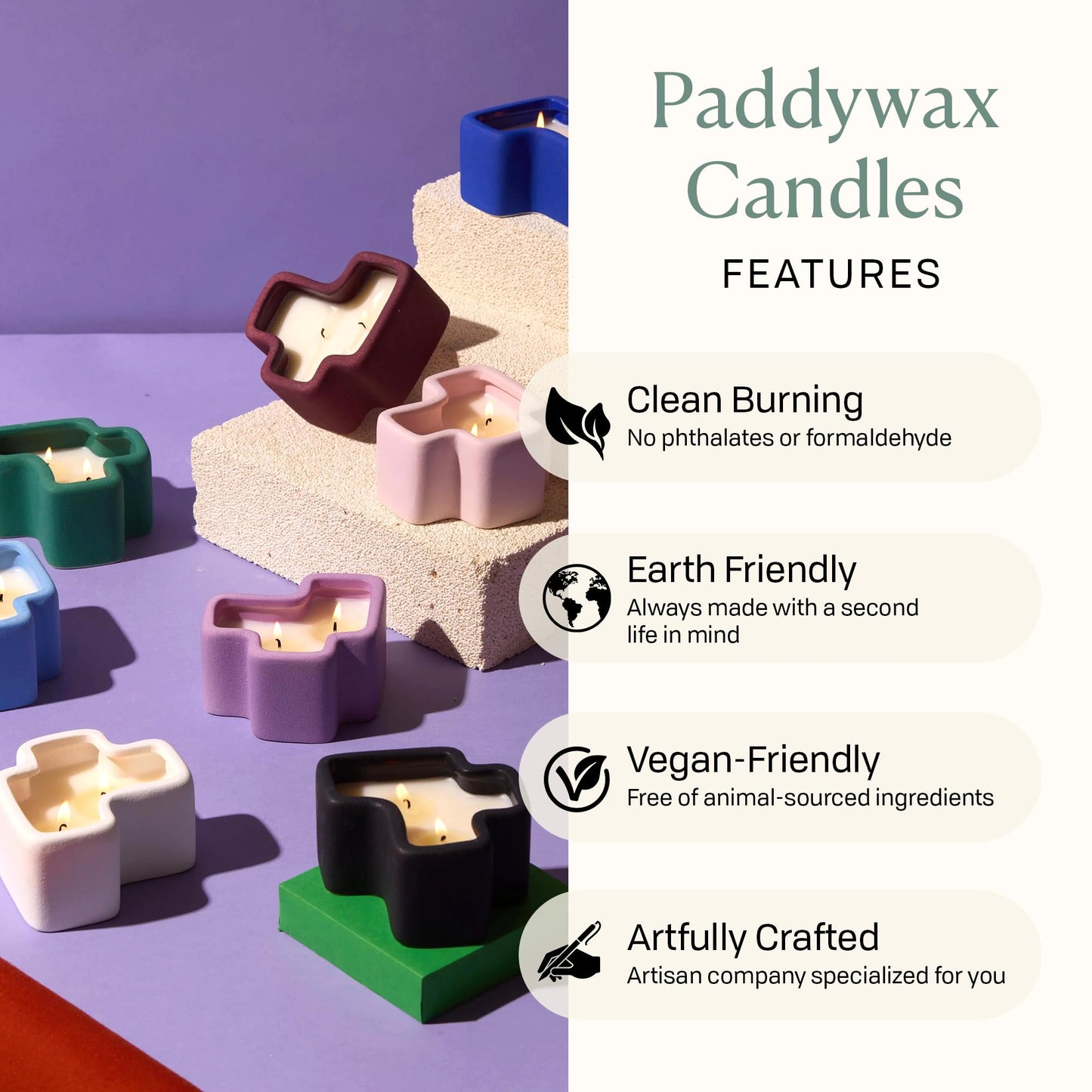 Paddywax Jigsaw Ceramic Candle Set of 2, Soy Wax Candle, Cobalt & Lavender, Wisteria & Ember Resin, 8 oz