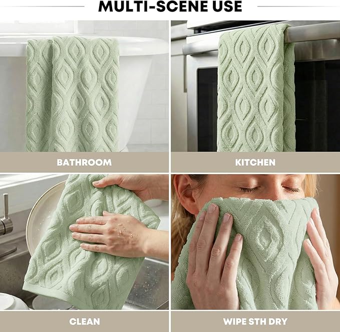 Artoid Mode 2 Pcs Light Green 3D Diamond Grid Jacquard Hand Towels