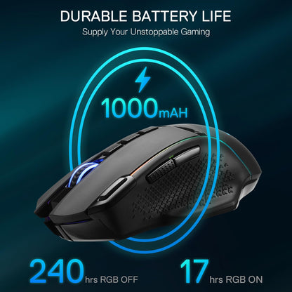 Redragon M810 Pro Wireless Gaming Mouse, 10000 DPI Wired/Wireless Gamer Mouse w/Rapid Fire Key, 8 Macro Buttons, 45-Hour Reliable Power Capacity and RGB Backlit for PC/Mac/Laptop