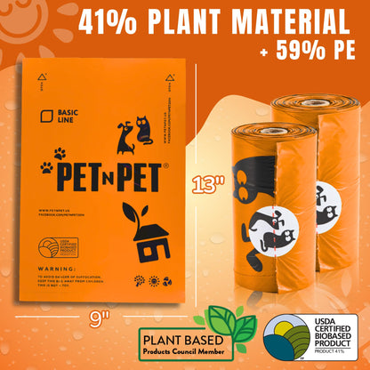 PET N PET 1080 Count Biodegradable Poo Bags Dogs USDA Certified 41 percent Biobased 72 Thick Dog Poop Bags Rolls 9x13 Leak-Proof Orange Unscented