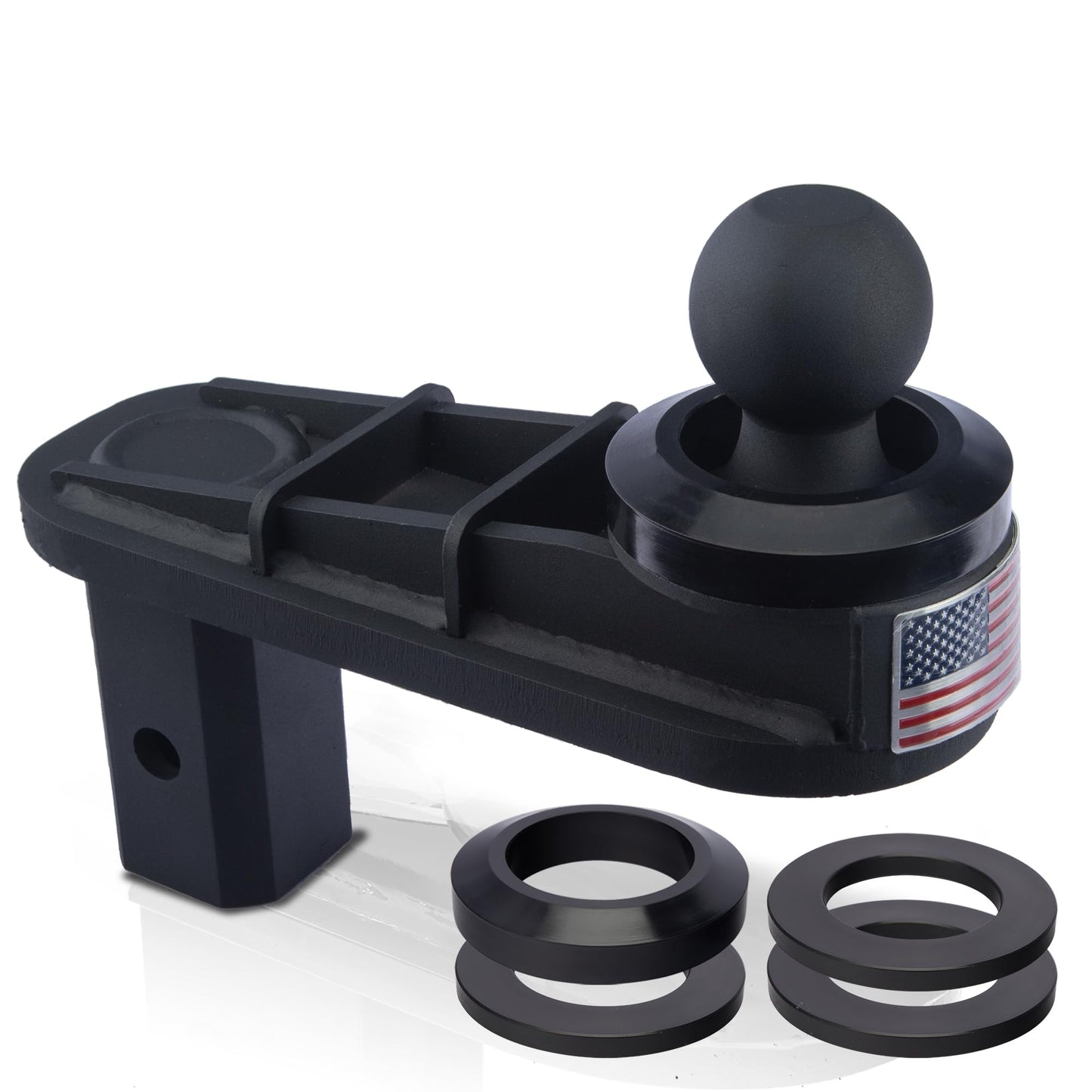 FlexHitch 8" Offset Gooseneck Hitch Extender, Square Base Gooseneck Ball, Heavy Duty Reinforcing Ribs Structure, More Safe Way to Tow a Gooseneck Trailer, 4PCS Anti-tilt PU Washer Included