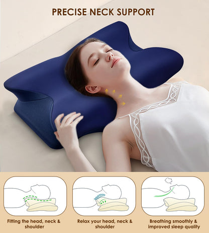 Cervical Pillow for Neck and Shoulder, Ergonomic Contour Memory Foam Pillows for Sleeping, Cooling Neck Support Pillow for Back Stomach Side Sleeper Dark Grey