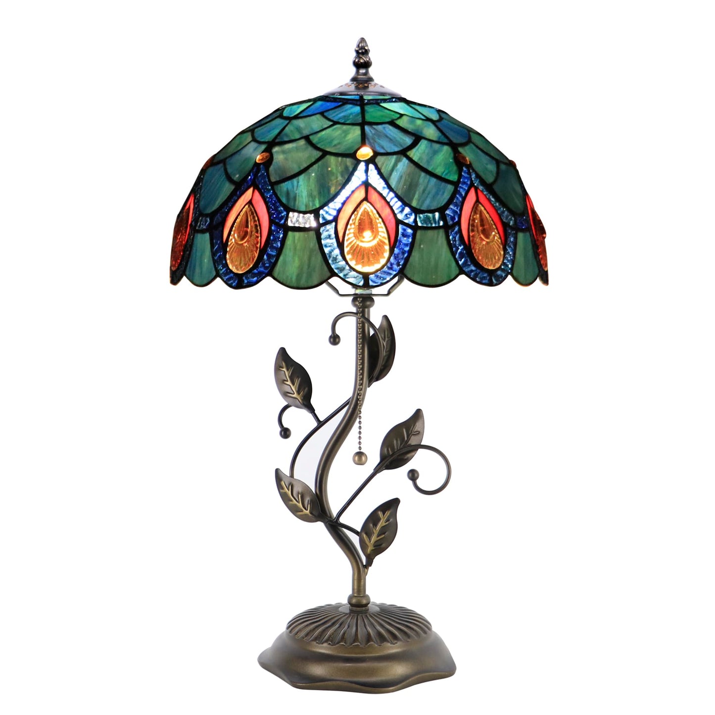 HWDFEI Tiffany Table Lamp, Stained Glass Style Desk Lamp, 12X12X19 Inch,Bedside Reading Light, Metal Leaf Base（Brown Crystal Style