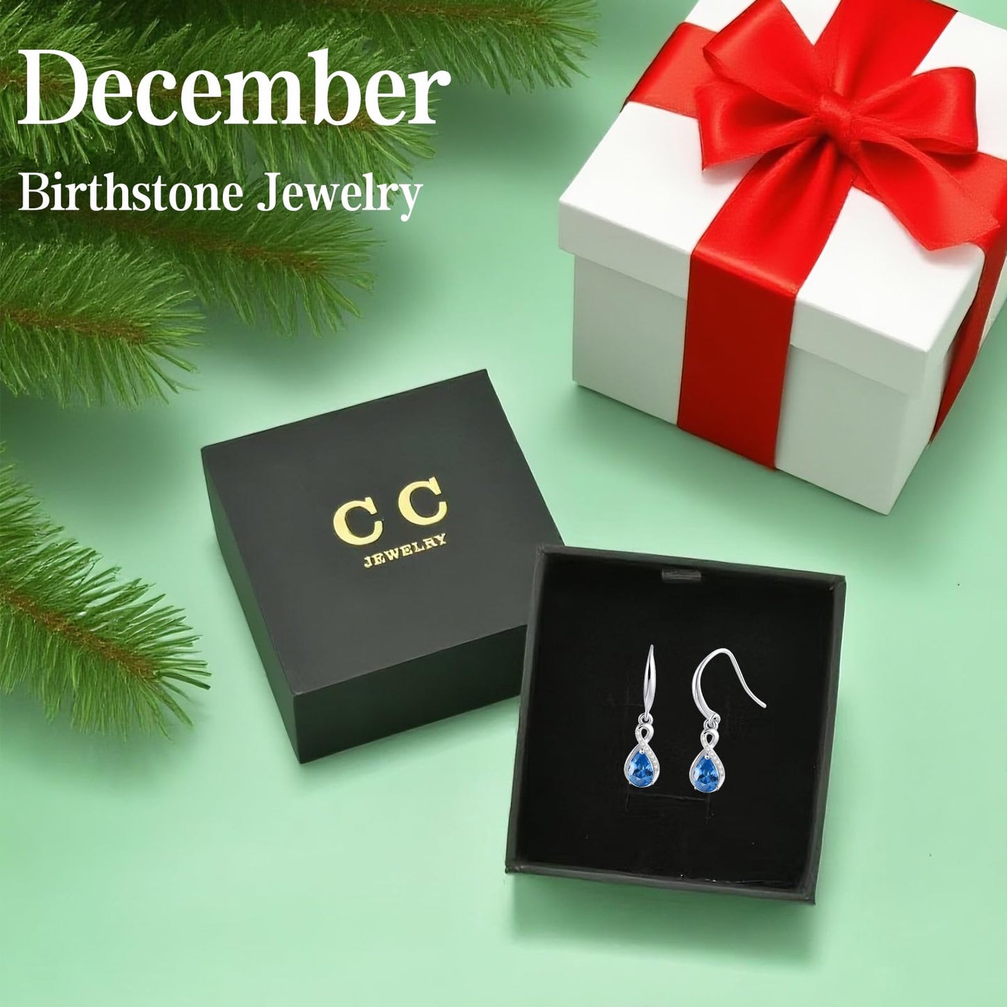 Infinity Birthstone Earrings 18K Gold Plated 925 Sterling Silver Teardrop Infinity Drop Dangle Earrings Blue Topaz Jewelry Birthday Gifts for Women Her Mother Wife