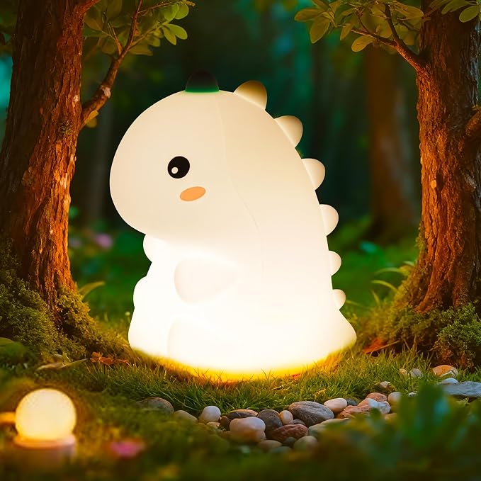 Dinosaur Night Light for Kids, Rechargeable Portable Nightlight, Soft Silicone Touch Night Lamp with 3 Levels Dimmable, Cute Lamp for Nursery, Baby, Kids and Adults Room Decor