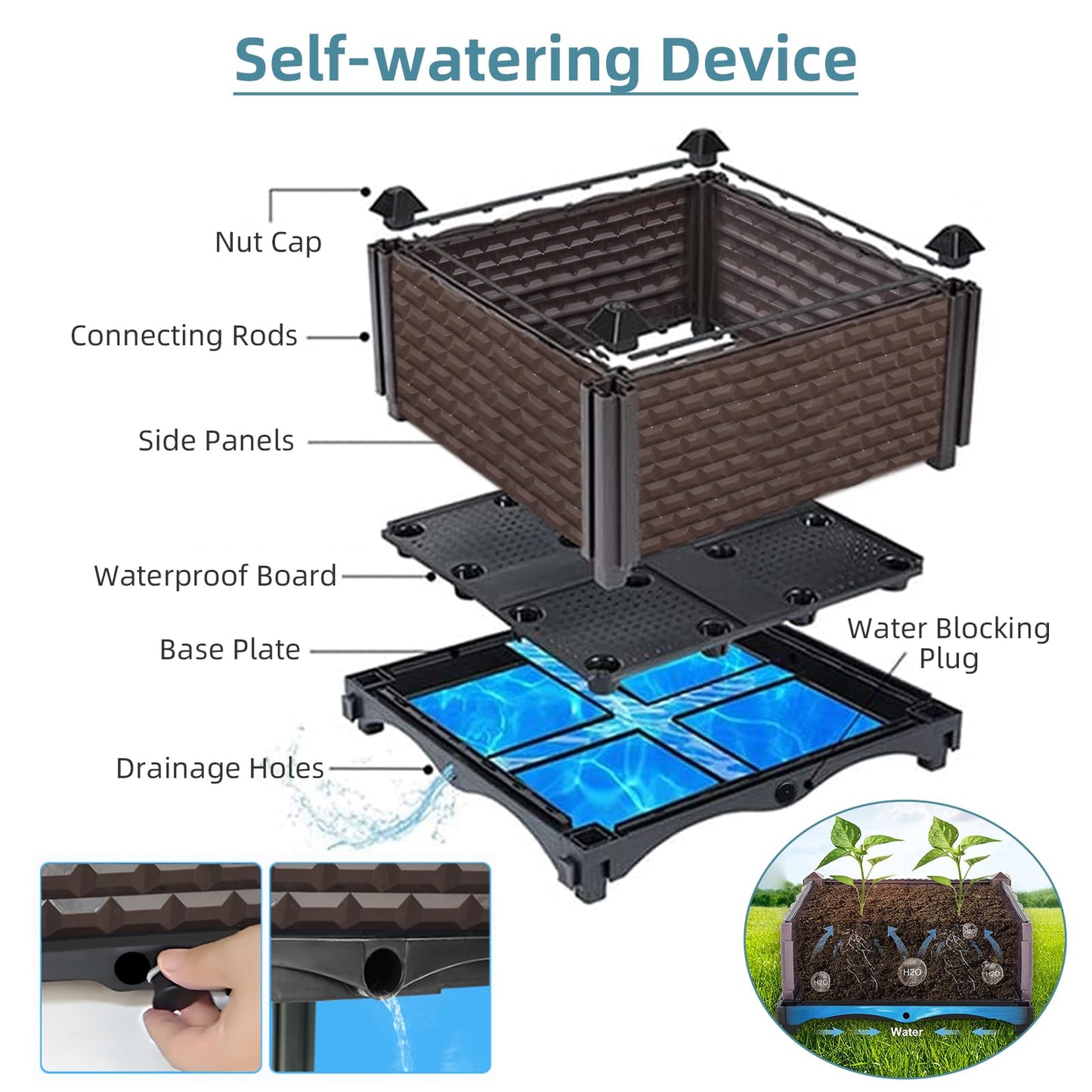 Large Planters for Outdoor Plants - Deepened 20" H, Raised Beds for Gardening Self Watering, Elevated Planter Box with Legs, Rectangular Garden Planters for Outdoor Plants Flowers, 62.9"L x 15.7"W