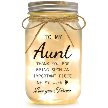 YOISTREVISK Aunt Gifts from Niece - Mason Jar Night Lights, Best Aunt Ever Gifts for Christmas Mother's Day Wedding and Birthday Desk Decorations Present