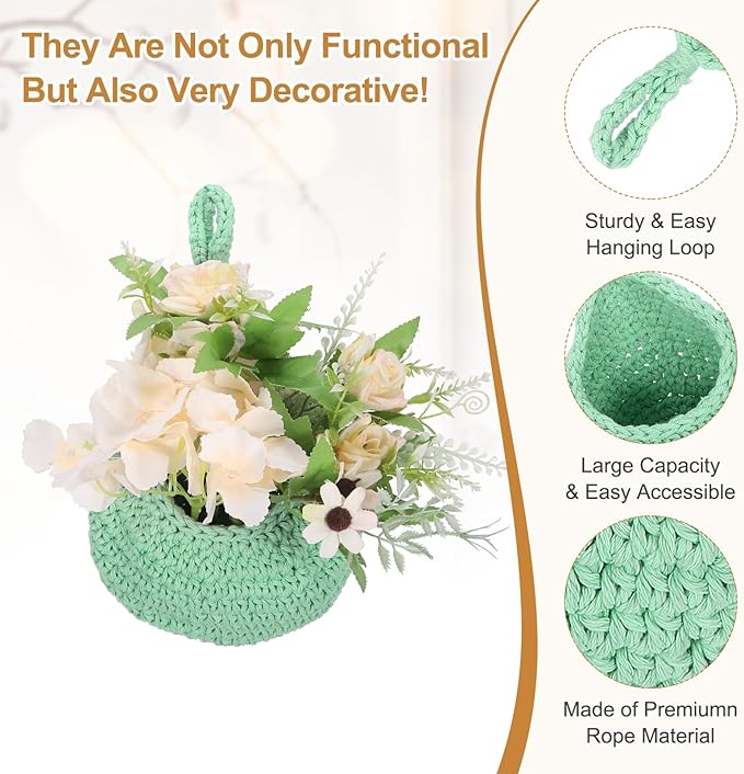 uxcell Hanging Fruit Baskets for Kitchen, Hand-Woven Wall Hanging Storage Jute