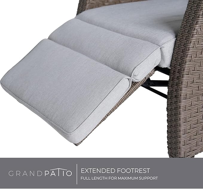 Grand patio Outdoor Reclining Chairs with Extended Footrest 2-Piece Adjustable Patio Wicker,Lounge Recliner up to 150° with Flip Side Table, Mist Grey