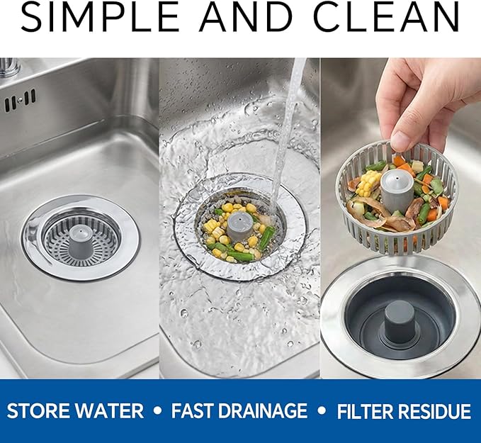 Kitchen Sink Stopper, 3 in 1 Pop Up Kitchen Sink Drain Strainer,