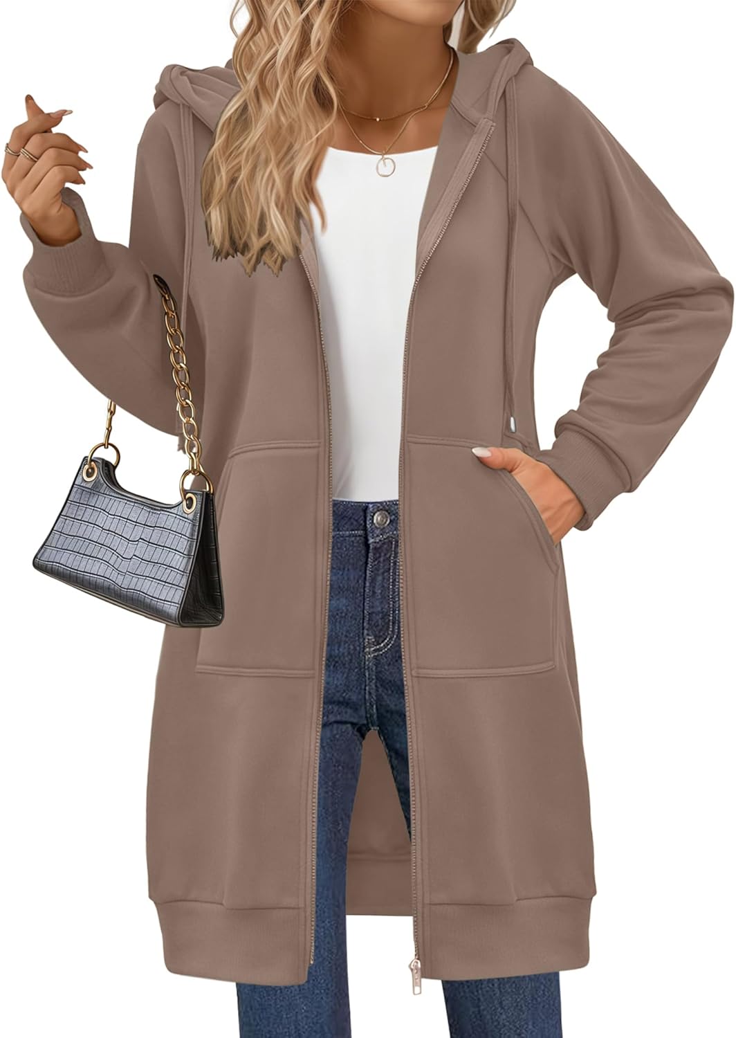 Zeagoo Women's Zip Up Hoodies Long Sleeve Long Tunic Sweatshirts Oversized Fleece Casual 2025 Fall Jacket Coat with Pocket