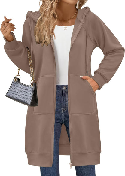 Zeagoo Women's Zip Up Hoodies Long Sleeve Long Tunic Sweatshirts Oversized Fleece Casual 2025 Fall Jacket Coat with Pocket