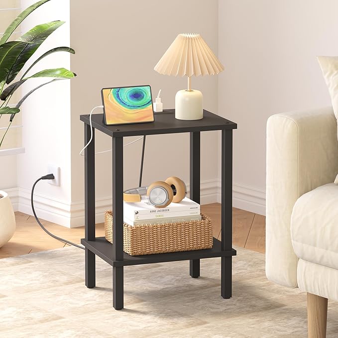 TUTOTAK End Table with Charging Station, Side Table with USB Ports and Outlets