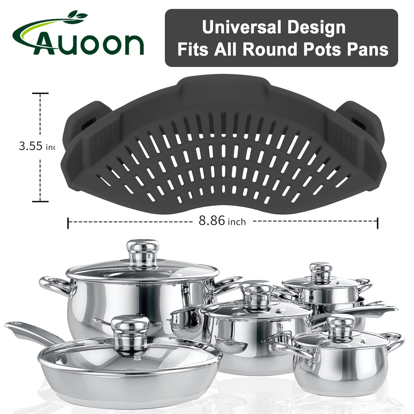 AUOON Clip On Strainer Silicone for All Pots and Pans, Pasta Strainer Clip on Food Strainer for Meat Vegetables Fruit Silicone Kitchen Colander