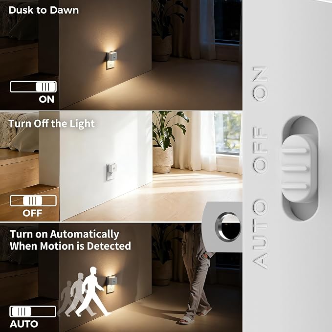 DORESshop LED Motion Sensor Night Light[2 Pack], Plug in Night Light with Motion Sensor, Brightness Adjustable Motion Activated Nightlight for Bedroom, Bathroom, Hallway, 3000K