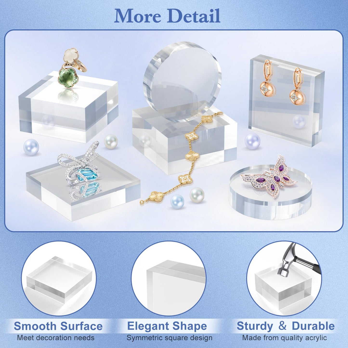 SAMYUCHO Acrylic Blocks 3 X 3 X 2 Inch 4 Pcs Acrylic Base Stand for Display Clear Block Square Riser Display Stands Pedestal Polished Cube for Jewelry trophy Props Collection Ring