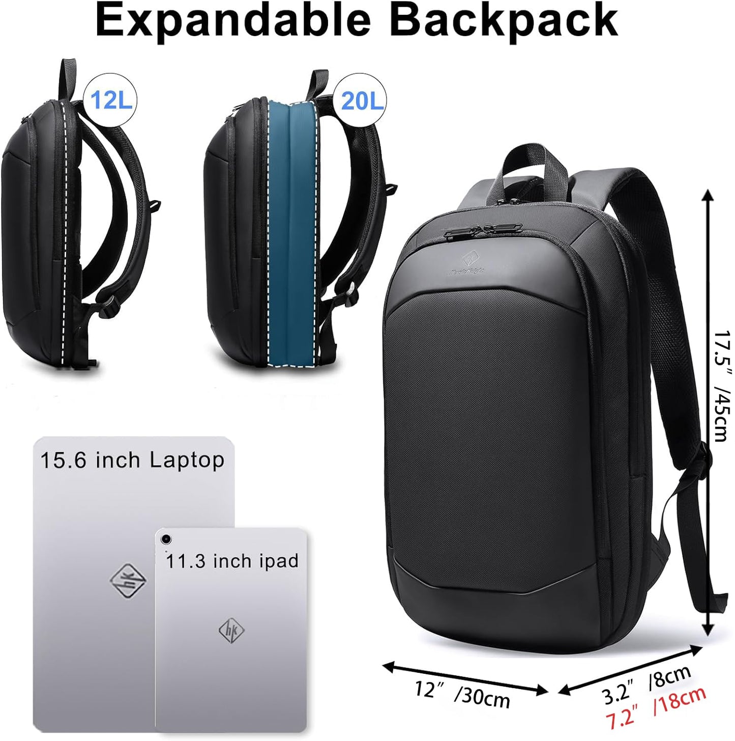 HEROIC KNIGHT Slim Laptop Backpack, Expandable Business Travel Backpack, Water-Resistant Anti Theft Laptop Rucksack, Lightweight Computer Work Bag Daypack For Men Women, Fits 15.6 Inch- Black