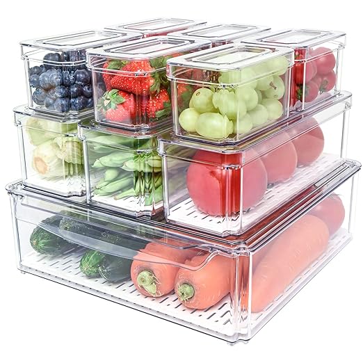 POMEAT 10 Pack Fridge Organizer, Stackable Refrigerator Organizer Bins