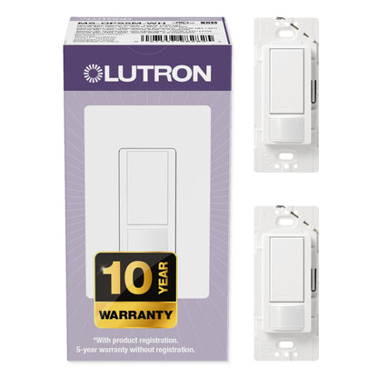 Lutron Maestro Motion Sensor Light Switch Indoor for Bathroom, Garage, Laundry Room, Any Bulbs, Occupancy Vacancy Sensor, Single-Pole, MS-OPS2-WH, White